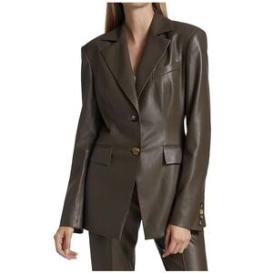 NWT Nanushka Hathi Vegan Leather Blazer in Shiitake Brown, Size L